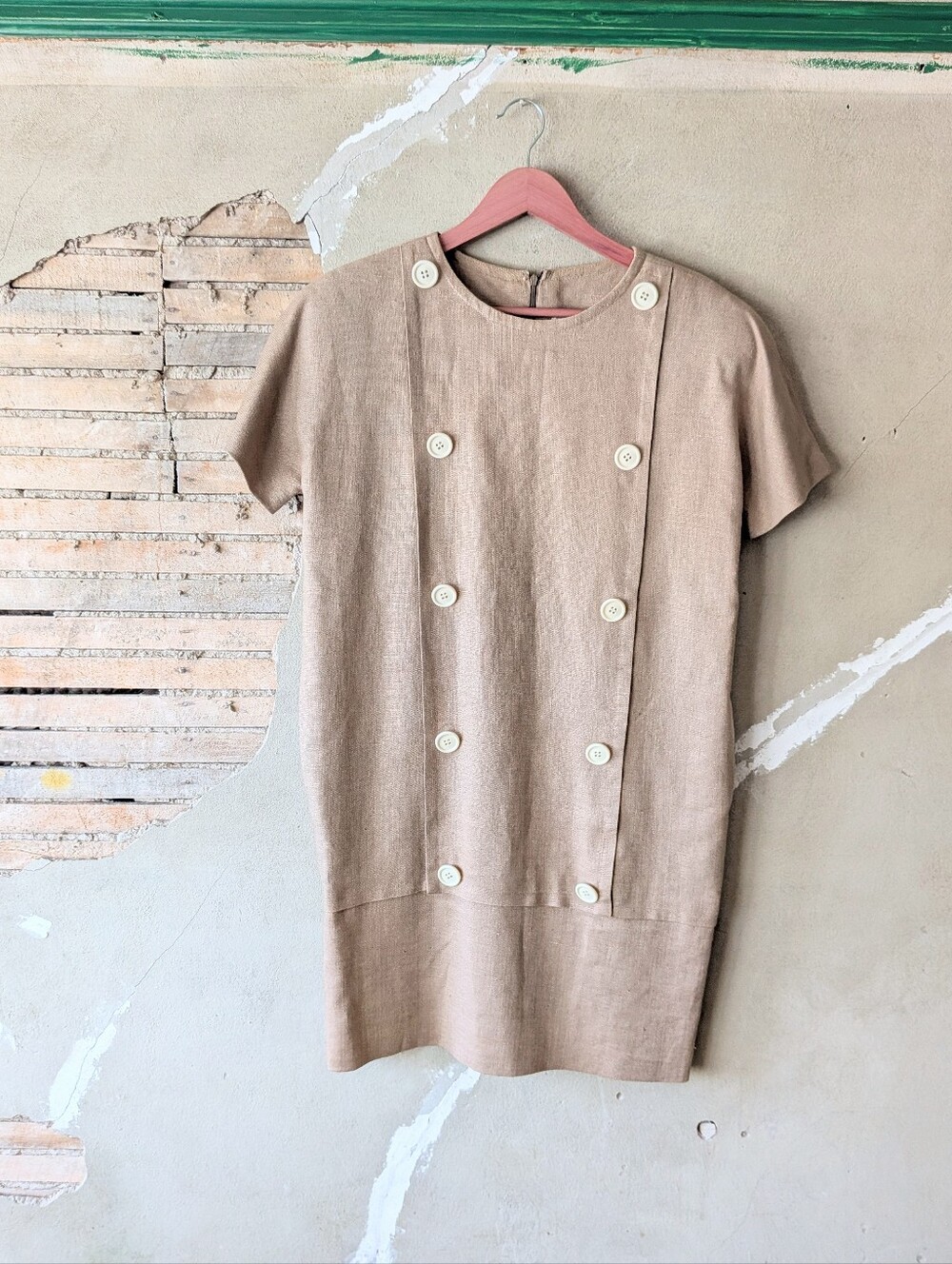 Vintage Oscar De La Renta Linen Button Front Shift Dress